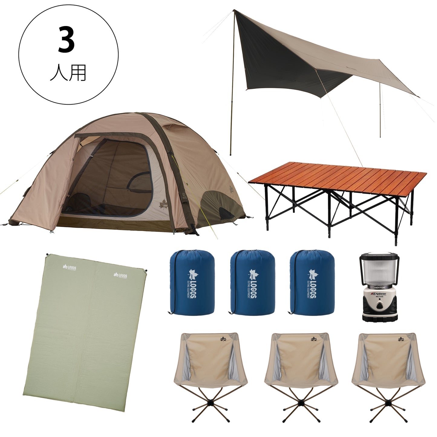おまかせセット3人用(LOGOS Tradcanvas エアマジック ドーム M-BJ)